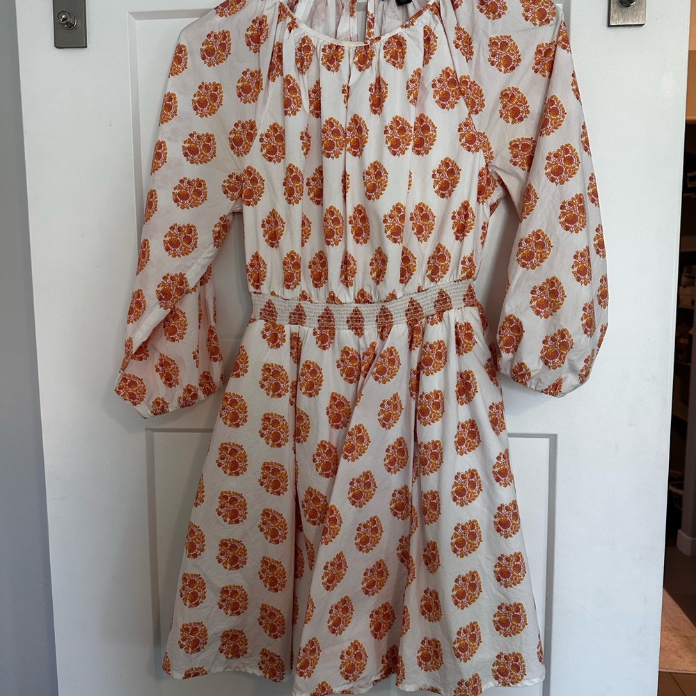 J. Crew Dress White and Orange / Pink Floral- Extra Small